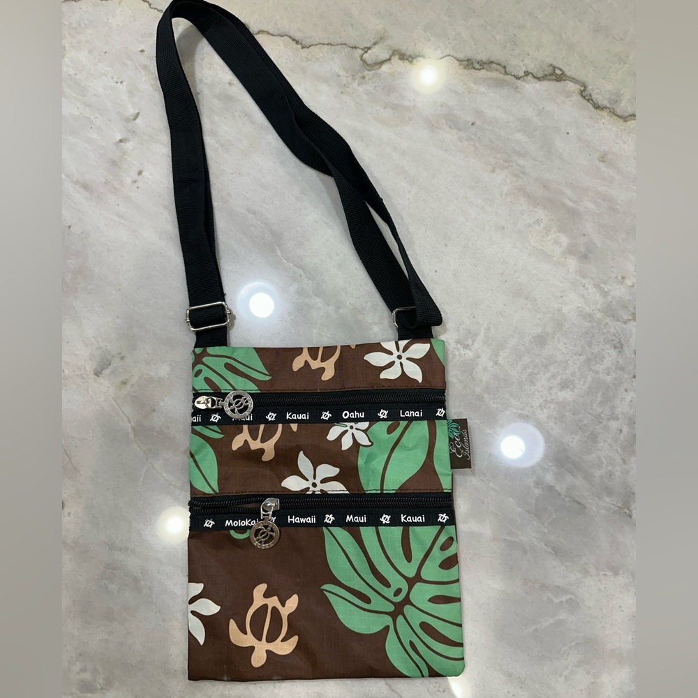 Hawaii Floral Crossbody Bag - Brown & Green
